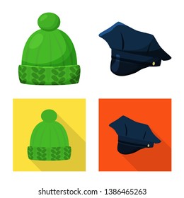 Vector illustration of clothing and cap logo. Set of clothing and beret vector icon for stock.