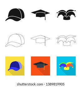 Vector illustration of clothing and cap logo. Set of clothing and beret stock symbol for web.