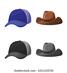 Vector illustration of clothing and cap logo. Collection of clothing and beret stock symbol for web.
