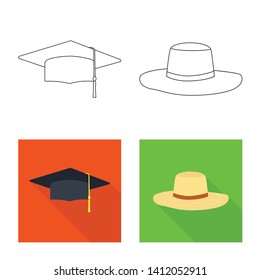 Vector illustration of clothing and cap logo. Collection of clothing and beret vector icon for stock.
