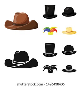 Vector illustration of clothing and cap logo. Collection of clothing and beret stock symbol for web.