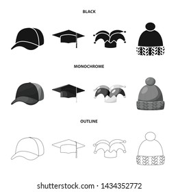 Vector illustration of clothing and cap logo. Set of clothing and beret vector icon for stock.