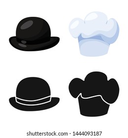 Vector illustration of clothing and cap logo. Collection of clothing and beret vector icon for stock.