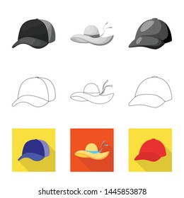 Vector illustration of clothing and cap logo. Collection of clothing and beret stock symbol for web.