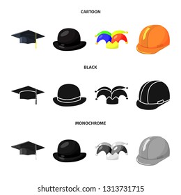Vector illustration of clothing and cap sign. Set of clothing and beret vector icon for stock.