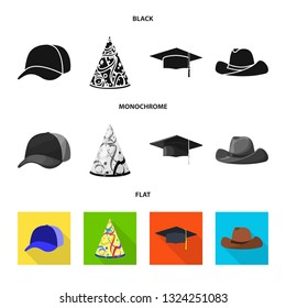 Vector illustration of clothing and cap sign. Set of clothing and beret stock symbol for web.