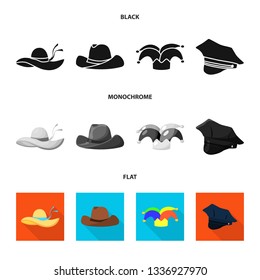 Vector illustration of clothing and cap sign. Collection of clothing and beret stock symbol for web.