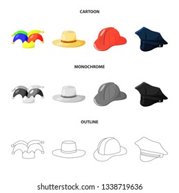 Vector illustration of clothing and cap sign. Set of clothing and beret vector icon for stock.