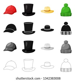 Vector illustration of clothing and cap sign. Set of clothing and beret vector icon for stock.