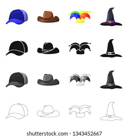 Vector illustration of clothing and cap sign. Set of clothing and beret vector icon for stock.