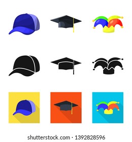 Vector illustration of clothing and cap sign. Set of clothing and beret stock symbol for web.