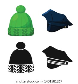 Vector illustration of clothing and cap sign. Set of clothing and beret vector icon for stock.