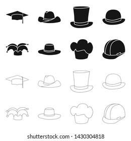 Vector illustration of clothing and cap sign. Collection of clothing and beret stock vector illustration.