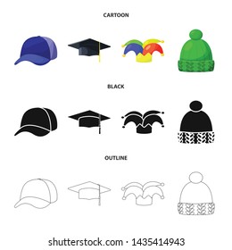 Vector illustration of clothing and cap sign. Set of clothing and beret stock symbol for web.