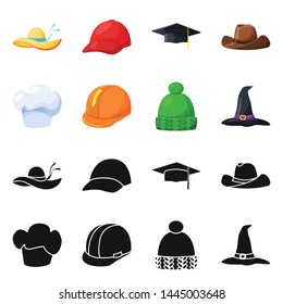 Vector illustration of clothing and cap sign. Set of clothing and beret vector icon for stock.