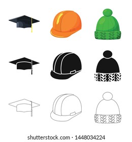 Vector illustration of clothing and cap sign. Set of clothing and beret stock vector illustration.