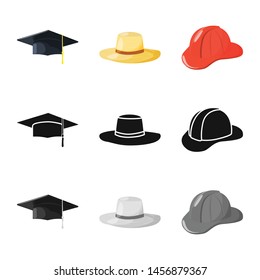 Vector illustration of clothing and cap sign. Set of clothing and beret stock symbol for web.