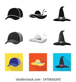 Vector illustration of clothing and cap sign. Collection of clothing and beret stock vector illustration.