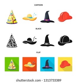 Vector illustration of clothing and cap symbol. Collection of clothing and beret stock symbol for web.