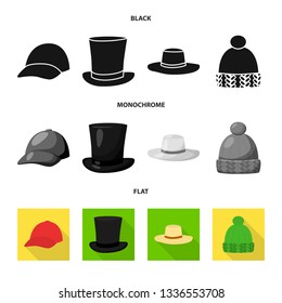 Vector illustration of clothing and cap symbol. Set of clothing and beret stock symbol for web.