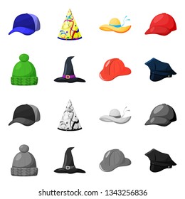 Vector illustration of clothing and cap symbol. Collection of clothing and beret vector icon for stock.