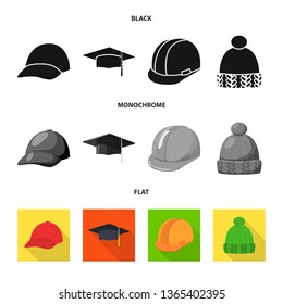 Vector illustration of clothing and cap symbol. Set of clothing and beret stock symbol for web.