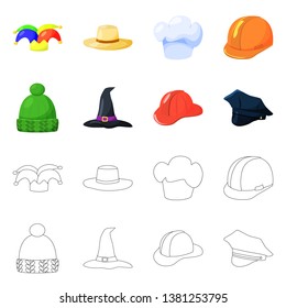 Vector illustration of clothing and cap symbol. Set of clothing and beret vector icon for stock.