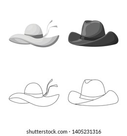 Vector illustration of clothing and cap symbol. Set of clothing and beret stock symbol for web.