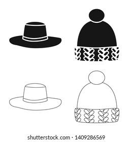 Vector illustration of clothing and cap symbol. Collection of clothing and beret stock symbol for web.
