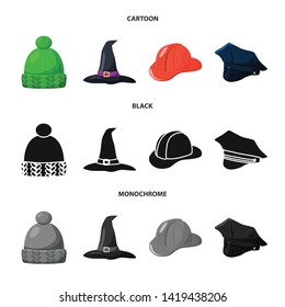 Vector illustration of clothing and cap symbol. Collection of clothing and beret stock symbol for web.