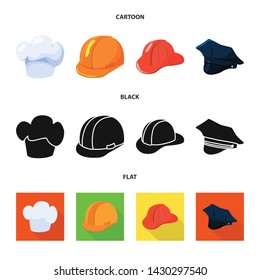 Vector illustration of clothing and cap symbol. Collection of clothing and beret stock symbol for web.