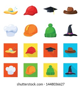 Vector illustration of clothing and cap symbol. Collection of clothing and beret stock vector illustration.