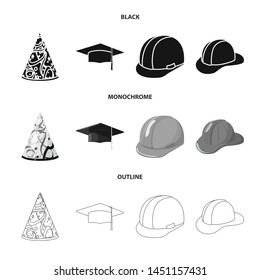 Vector illustration of clothing and cap symbol. Collection of clothing and beret vector icon for stock.