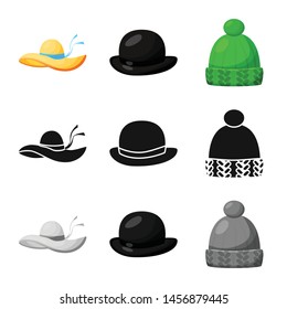Vector illustration of clothing and cap symbol. Collection of clothing and beret vector icon for stock.