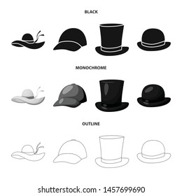 Vector illustration of clothing and cap symbol. Set of clothing and beret stock symbol for web.
