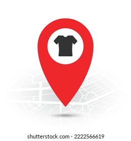 Vector illustration of Clothing location. Simple icon in red color on White background.