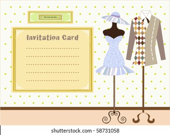 Vector illustration of a clothing store displaying beautiful dresses and accessories. Designer fashion clothing on display