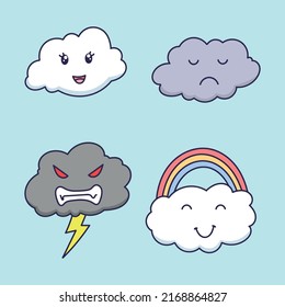 vector illustration of cloud character with various weather. there are bright clouds, cloudy and so on.