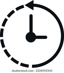 Vector illustration of cloud of clock icon. Counterclockwise direction. Back time.