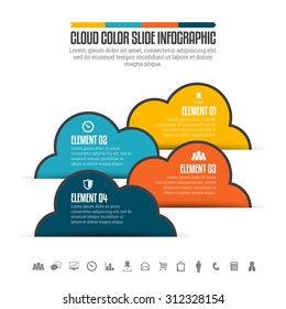 Vector illustration of cloud color slide infographic design element.