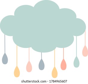 Vector illustration of cloud. Colorful pastel raindrops clipart. Baby shower and celebration design. Nursery print, fabric design, scrapbooking for kids.