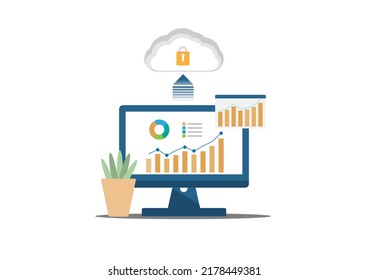 vector illustration cloud computing concept on security, database on cloud platform, information connecting, database cyber security