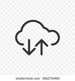 Vector illustration of cloud up and down icon in dark color and transparent background(png).