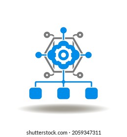 Vector illustration of cloud flowchart network. Symbol of blockchain. Icon of block chain cloud computing organization.