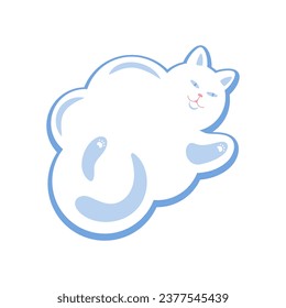Vector illustration of a cloud in the form of a fluffy white cat. Cute playful cat, pet isolated on white background.