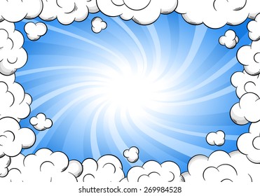 vector illustration of a cloud frame with sky as background