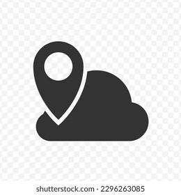 Vector illustration of cloud location icon in dark color and transparent background(png).