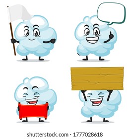 Vector illustration of cloud mascot or character collection set with blank sign theme