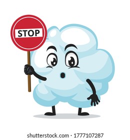 Vector illustration of cloud mascot or character holding sign says stop