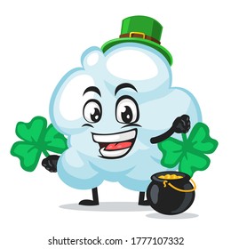 Vector illustration of cloud mascot or character wearing shamrock hat